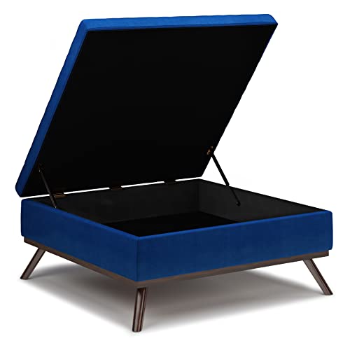 Simplihome Owen 36 Inch Wide Square Coffee Table Lift Top Storage Ottoman, Cocktail Footrest Stool In Upholstered Blue Velvet, Mid Century Modern, Living Room #TOP10