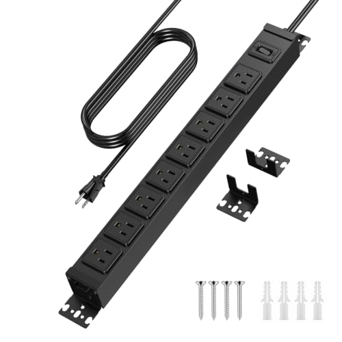 Regleta de poder metálica con rotación de 360°, 8 salidas, montable en pared, 6 pies, color negro, protector contra sobretensiones de 1200 J, 15 A, 125 V, 1875 W miniatura 1
