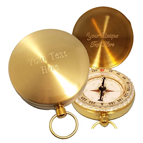 Personalized Wilderness Scouting Brass Pocket Compass | Engraved Gift For Husband, Son, Scouts, Camping, Hiking (My Own Text) #TOP1