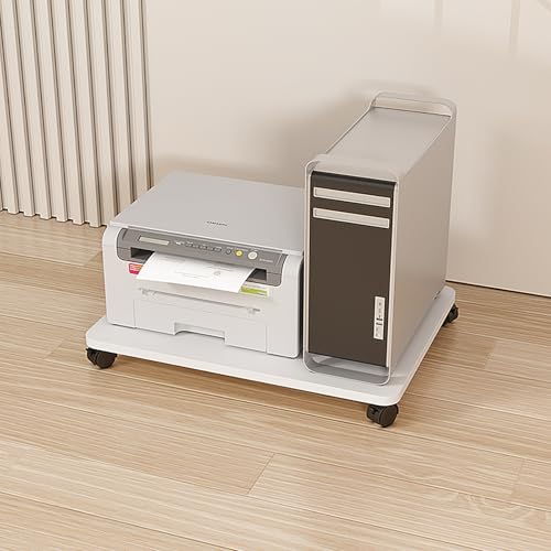 Support multimédia AV moderne à 1 niveau avec roulettes, petit support d'angle pour TV à domicile, bureau, système stéréo (blanc 45 x 30/17)