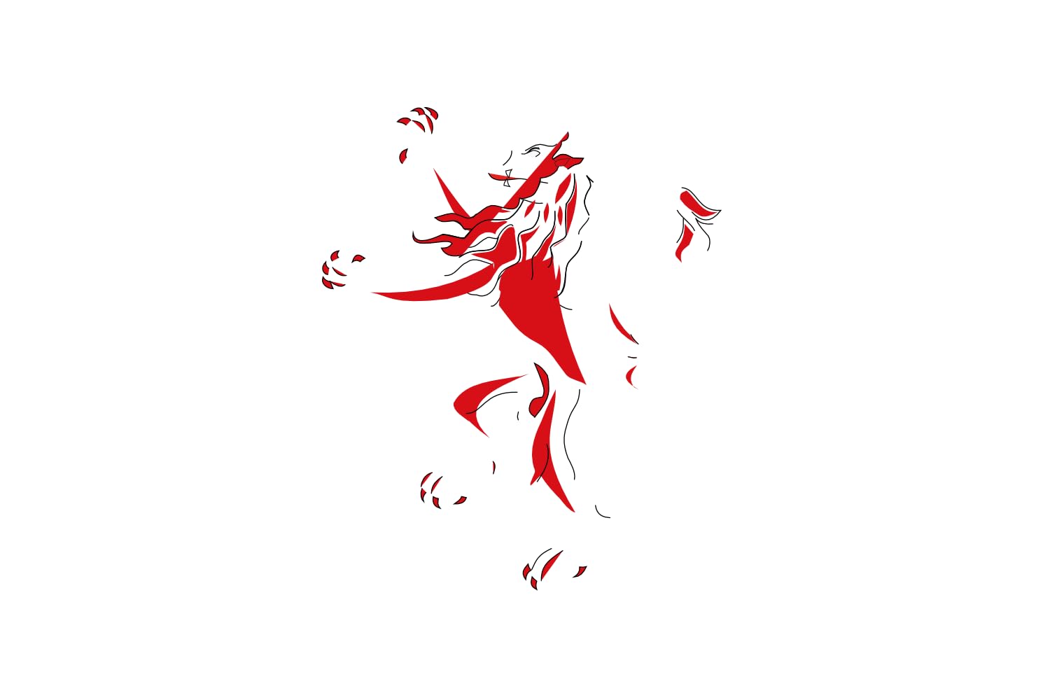 Drapeau large Floriana lion rampant rouge finitions haut de gamme fond blanc uni