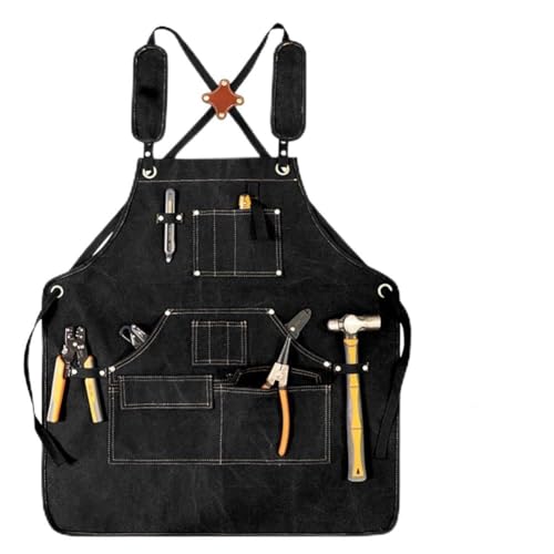 DAZZLEEX Tablier de travail en toile épaisse avec fond fendu pour le soudage, le travail du bois, le jardinage, l'électricien, le charpentier - Résistant à l'usure - Multi-poches - Noir