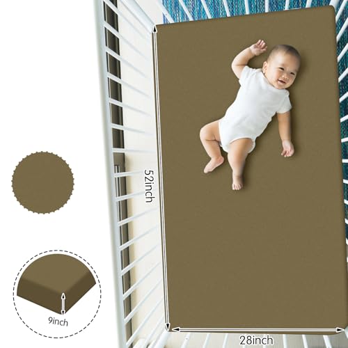 Image of Mindsoft 2 Pcs Gingham Khaki Crib Sheet Set 52 x 28 x 8 Inches Baby Sheet Newborn Bedding Nursery Crib Sheets for Girl Boys Baby Gifts for Toddler Mattresses