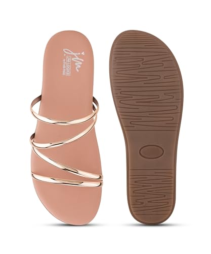Image of JM LOOKS Women Minimalist Multi Strap Flat Sandals Daily Wear Comfort Open Toe Slip On Slides
