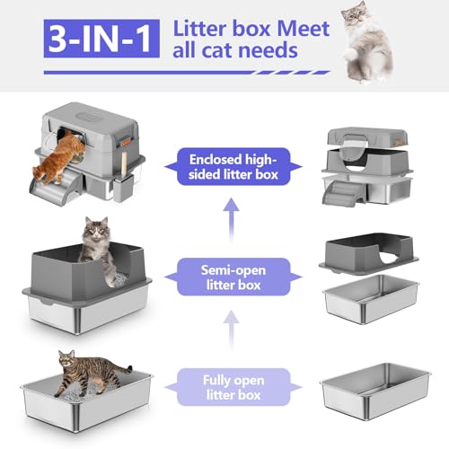 Arenero XXL de acero inoxidable para gatos grandes con paredes altas miniatura 3