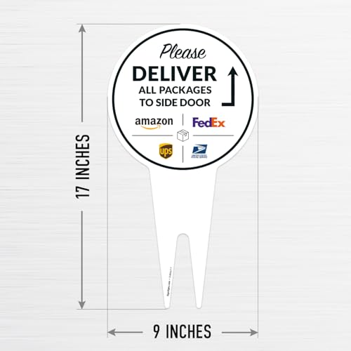 Image of Package Delivery Sign, Delivery Instructions Deliver All Package to Side Door Sign, 9x17 Inches Round Shape, Aluminum Composite Made in USA by Sigo Signs