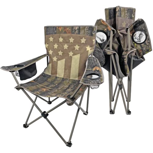 Black Sierra Xl Patriotic Camo Us American Flag Quad Chair, For Camping, Beach Chair, Lawn Chair, Oversize Steel Frame Supports 300 Lbs, Quilted Padding With Cupholders Usa American Flag #TOP5