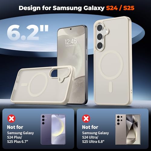Image of SUPFINE Magnetic for Samsung Galaxy S24 Case / S25 Case with Screen Protector, (Built-in Magnets) (Military Grade Drop Protection) Slim Translucent Shockproof Phone Case,Stone