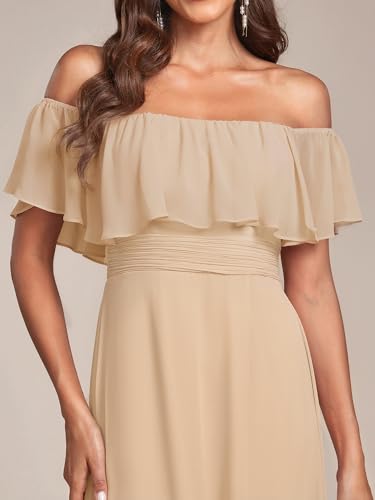 Image of Ever-Pretty Women's Summer Off The Shoulder Flowy Chiffon Formal Wedding Guest Dresses Maxi Side Split Beach Bridesmaid Dress