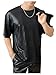 OYOANGLE Men's Oversized PU Leather Printed Short Sleeve Round Neck Longline Tee Shirt Tops Black XL