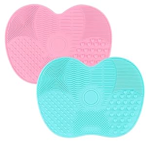 2 Pcs Silicone Make Up Brush Cleaning Mat, Cosmetic Cleaning Pads,Makeup Brush Cleaner Mats, Portable Washing Tool with Suction Cup for Makeup Cosmetic Brushes-green/pink