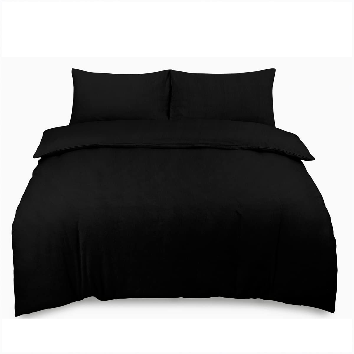 Gc Gaveno Cavailia Black Reversble Brushed Cotton Duvet Cover, Plain Dyed Flannel Bedding Sets, Flannelette Duvets Double,