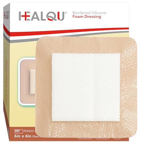 HEALQU Silicone Foam Dressing with Border 6x6 inch, Box of 10 - for Optimal Wound Care-Multi-Layered Super Absorbent Core & Breathable Skin Adhesive Waterproof Pads for Burns, Pressure Ulcers.