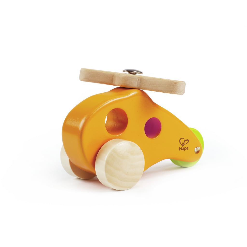 Hape E0051 Little Copter - Wooden Push and Pull Along Toy - Suitable for 10 months and up, multicolor