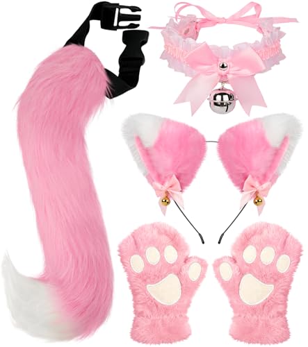 Cat Wolf Fox Ears and Tail Costume Set with Bell Lace Choker
