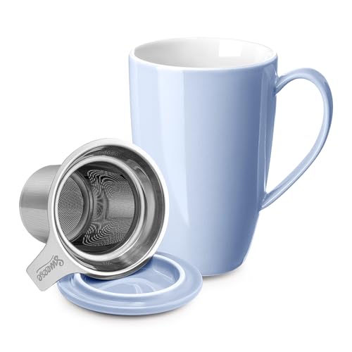 Sweese 15 OZ Porcelain Tea Mug with Infuser and Lid, Loose Leaf Tea Cup, Gifts for Tea Lover, Lilac - 201.110