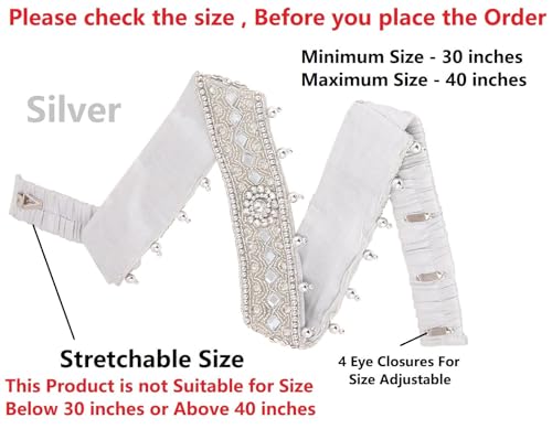 KIH Women Traditional embroidery cloth Saree Waist Body Silver Belt stretchable Kamarpatta kamarband Saree (Adjustable Size 30-40 inches)2