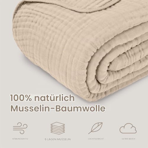 Musselin-Decke für Erwachsene, extra große Queen 90" x 90", 6-lagige kühlende Baumwollweichheit… – Ansicht 3
