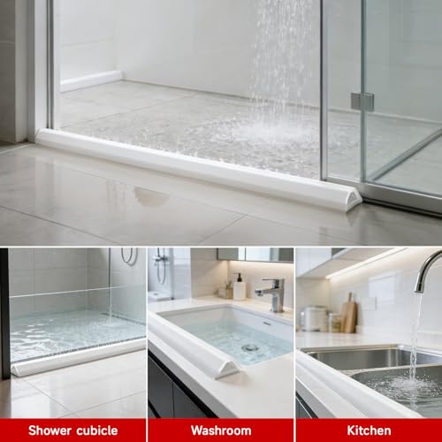 200cm Schwallschutzleiste Dusche Selbstklebend,Dusche Boden Flexibles Silikon Wasserstopper,Nass-Trocken-Trennung für Bad und Küche,Rollstuhlgerechtes Design,Schnell Installieren, Einfach zu Zuschneid