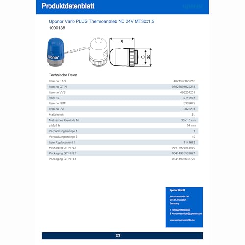 Uponor Thermischer Motor, Servomotor, TA24, 24V, 1000138-5