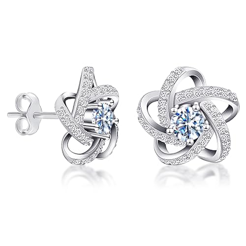 Image of TRUESILVER ACPL 925 Sterling Silver BIS Hallmarked Stud Earrings for Women & Girls |Sparkling Stone Embellished Elegant Design | Lightweight Daily Wear Jewellery | Gift for Women