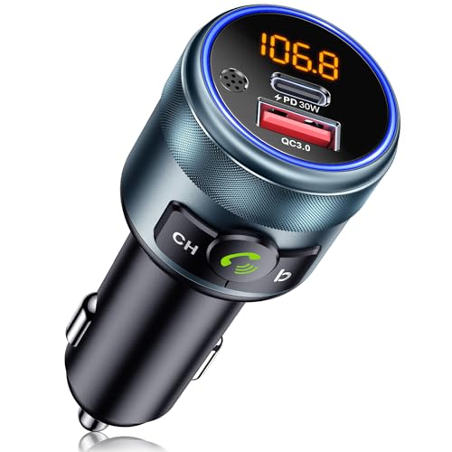 GizmoVine FM-Transmitter Auto, Bluetooth 5.3 Autoadapter, Vollmetall, 2X Schnellladung (PD 30W + QC3.0 18W), Freihändiges Telefonieren, Bassboost, LED-Anzeige, USB-Stick, 12V/24V Fahrzeuge GizmoVine FM-Transmitter Auto, Bluetooth 5.3 Autoadapter, Vollmetall, 2X Schnellladung (PD 30W + QC3.0 18W), Freihändiges Telefonieren, Bassboost, LED-Anzeige, USB-Stick, 12V/24V Fahrzeuge