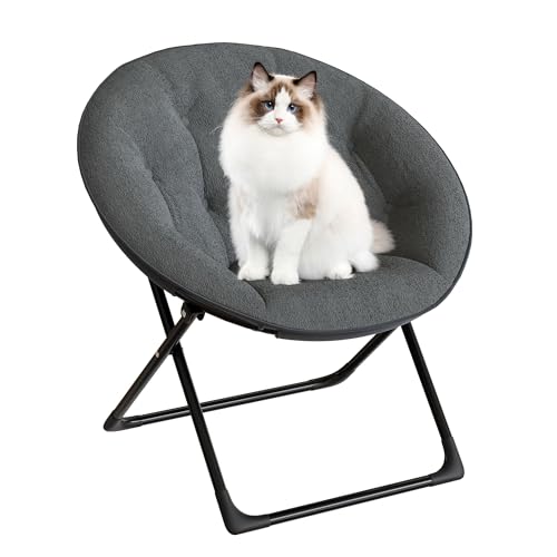 Comfy Saucer Chairs, Folding Reading Lounge Chair, Cozy Faux Fur Living Room Chair with Soft Thick Padded Seat & Metal Frame, Modern Style Bedroom Home for Kids Adults, X-Large, Gray