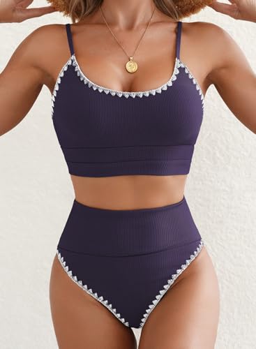 Image of Herseas Women 2 Piece High Waisted Bikini Sets Color Block Popular Swimsuits 2026 Summer Beach Swim Best Bathing Suits
