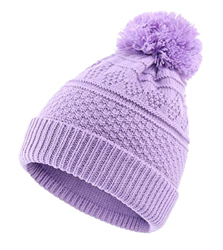 Magracy Sombrero de invierno Bobble para mujer, gorro de punto con pompón, morado claro, Talla única Cover