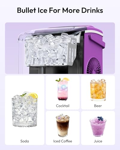 Image of EUHOMY Countertop Ice Maker Machine with Handle, 26lbs Per Day, 9 Ice Cubes Ready in 6 Mins, Auto-Cleaning Portable Ice Maker with Basket and Scoop, for Home /Kitchen /Camping /RV (Purple)