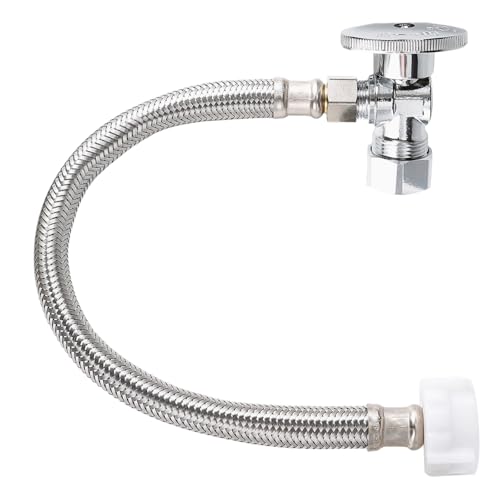 PevePexe Toilet Hose Water Supply Line Kit - 15 Length 3/8 COMP x 7/8 BC Braided Toilet Connector Hose & Shut Off Toilet Water 1/2 inch NOM Inlet x 3/8 inch OD Compression Outlet Angle