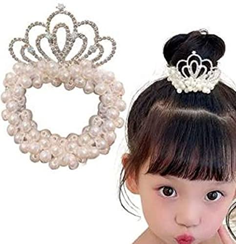 New Pearl Hair Ties Fashion For All Hair Types Elastic Beaded Hair Bands With Crown Scrunchies For Women And Girls (Single Color A) #TOP22