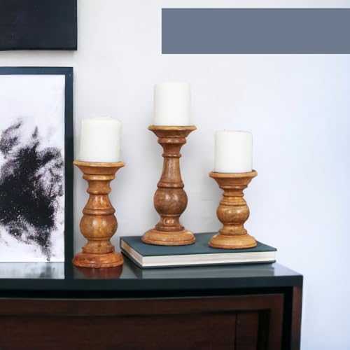 Leatherooze GD-001 Traditional Mango Wood Pillar Candle Holder thumb #1