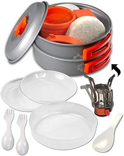 gear4U Camping Cookware Kits - BPA-Free Non-Stick Anodized Aluminum Mess Kits - Complete Lightweight Mini Folding Pot Kits with Utensils for Camping Hiking Backpacking and Survival Cooking