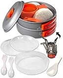 Camping Cookware Kits - BPA-Free Non-Stick Anodized Aluminum Mess Kits - Complete Lightweight Mini Folding Pot Kits with Utensils for Camping Hiking Backpacking and Survival Cooking (14 Piece Set)