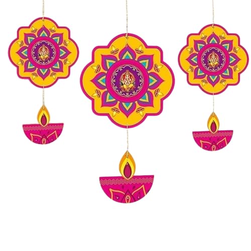 Happy Diwali Printed Hanging Paper Decoration with Deepak Design |