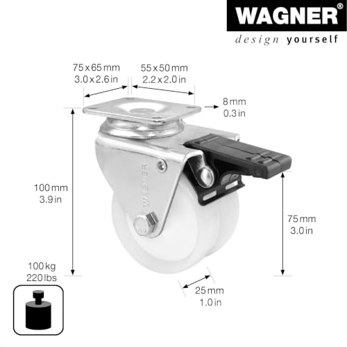 Roulette pivotante double 75 mm Wagner acier galvanisé à frein - 3