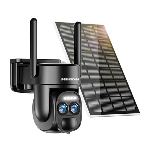 4K Dual Lens Solar Security Cameras Wireless Outdoor, 2.4G/5Ghz WiFi 6 Security Camera, 355° Pan/Tilt Home Security Camera with 8MP Color Night Vision, PIR Motion Detection, Auto Tracking, Alexa