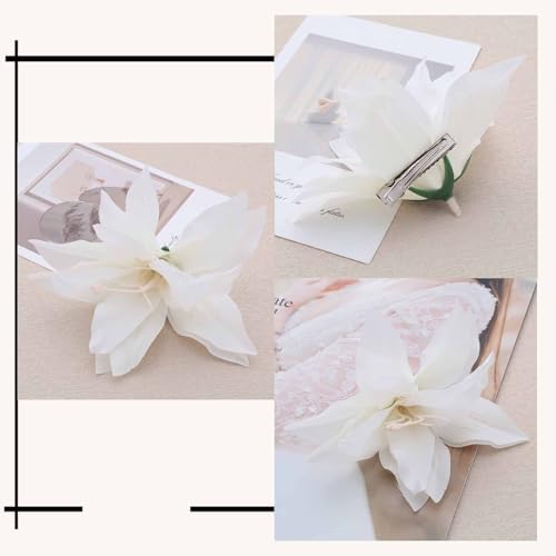 Pinza Grande para Cabello con Flor de Tela Blanca miniatura 4