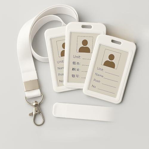 Image of ABHA Print Plastic ID Card Holder with Premium Lanyard for Office /School (Vertical) (White, Pack of 3pcs.)