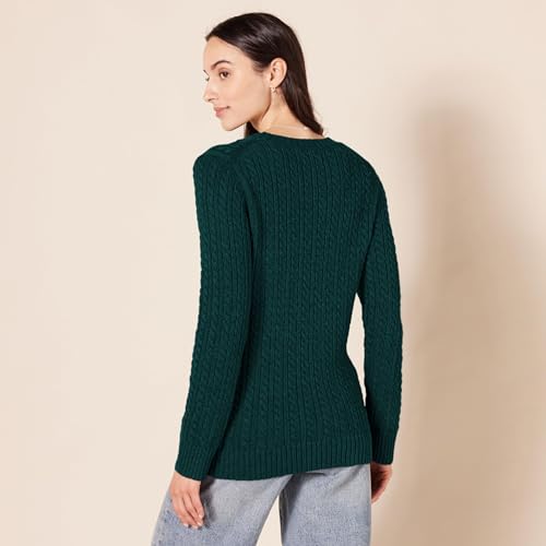 Image of Amazon Essentials Women's Regular Fit Soft Cotton Cable Knit Ribbed Crewneck Sweater (Available in Plus Size)