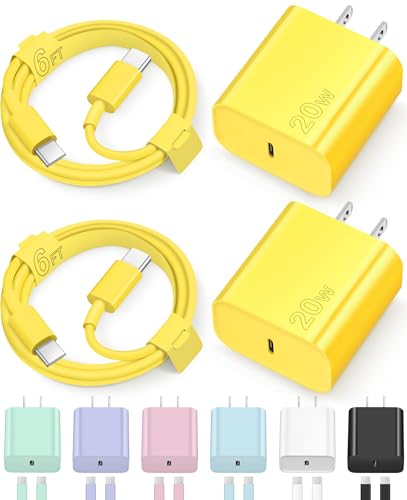 iPhone 17 16 15 Charger Fast Charging Type C Chargers USB C Charger Block iPhone Air Chargers with 2 Pack 6FT Cable for iPhone 17/17 Plus/17 Pro Max/16/16 Plus/16 Pro Max/15 Pro Max/iPad Pro(Yellow)