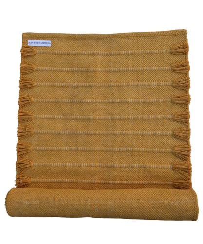 Jaipur art & Rugs Organic Cotton Yoga Mat - Eco-Friendly Hand-Woven Rug - Non Slip & Thick (24x72x5mm) for Everyday Fitness at Home - Comfortable Extra-Long (Yellow)