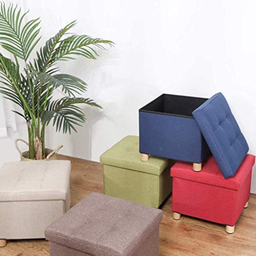 Repose-pieds rangement ottoman lin vert 38cm coffre jouet tabouret