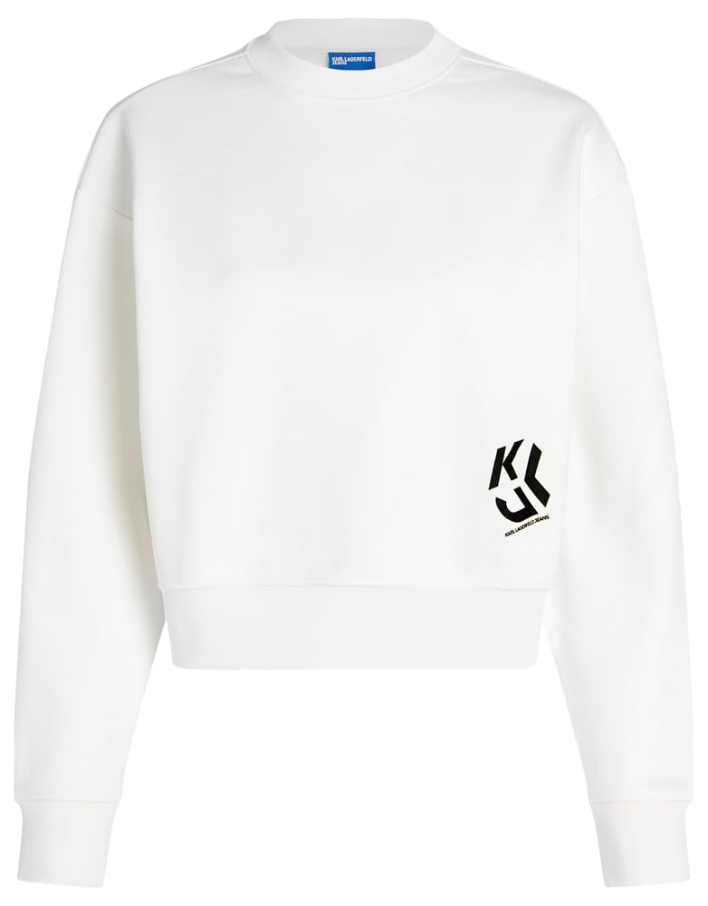 KARL LAGERFELD JEANS Women's, Monogram Logo Sweat, Regular Fit Sweater, White, L