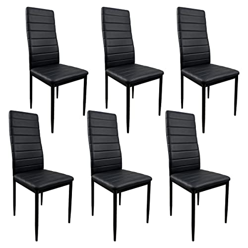Sillas Comedor Duérmete Online Negro Pack de 6 Sillas Tapizadas para Salón, Comedor. Acabadas en Polipiel de Color Patas Modelo Döme,...