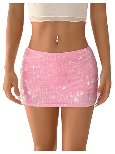 Women's Shiny Sequin Drop Waist Mini Skirts Night Out Concert Party Skinny Skirt