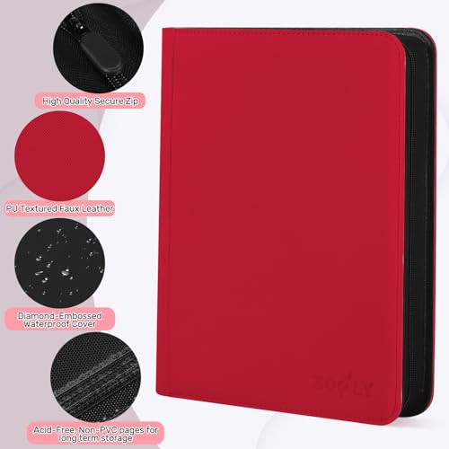 1000+ Pockets Trading Card Binder, 16 Pocket Zipper Binder Card Album, 32 Pack Double-sided Side Loading Non-Ring Card Binder, Card Holder Folders for MTG, TCG, Game Cards & Sports Cards, Red by Zofly - Image 5
