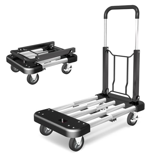 WarmyouHaul Pro Folding Hand Truck, 441LBS Capacity, Adjustable Platform (24-30) & Handle (28-35) 4 Rubber Wheels with 360° Swivel & Parking Brake, for Moving, Apartment, Warehouse, Commercial Use