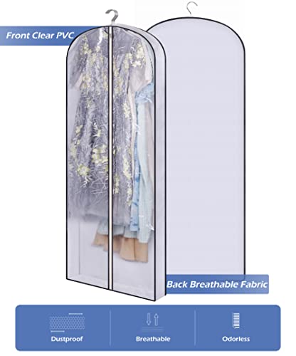 SLEEPING LAMB 60" Gusseted Garment Bags for Closet Storage Clear Dress Bag Hanging Clothes Storage for Long Gowns, Coats, Sweaters, 2 Packs